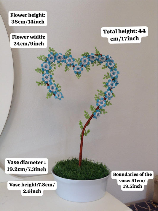 Blue & White Flower Heart shaped Beeded Craft Décor