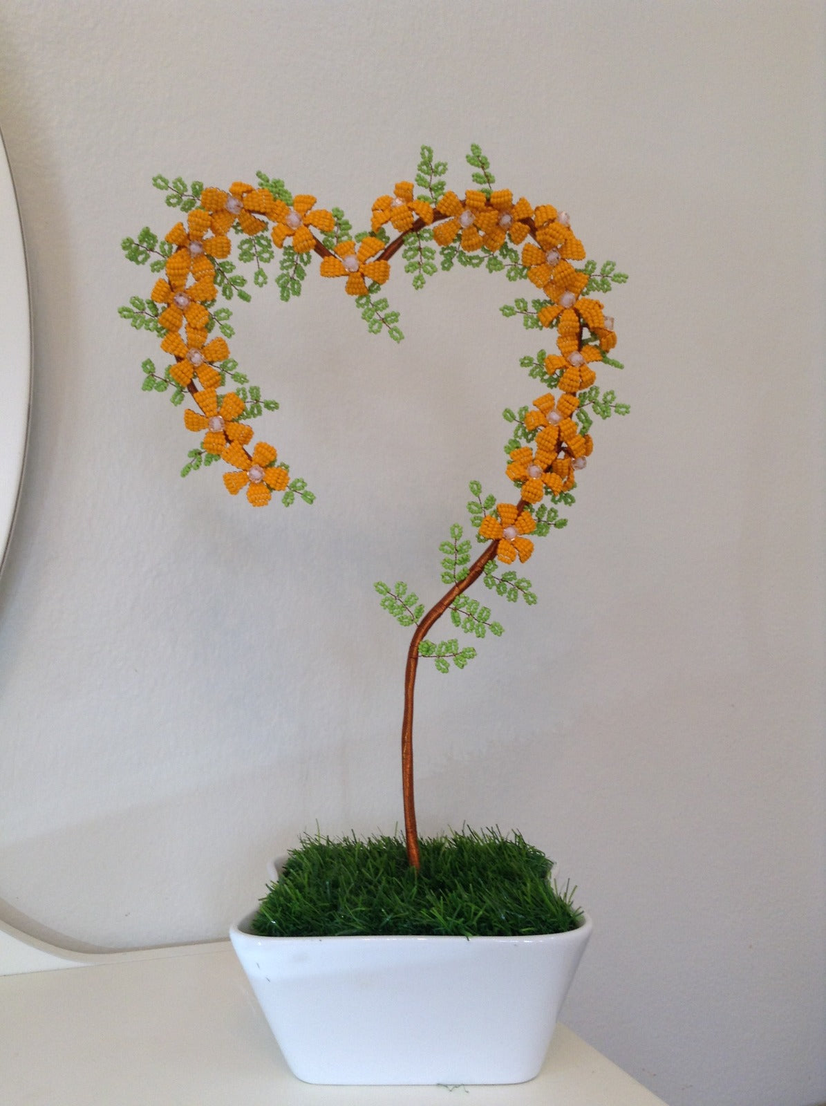 Orange Flower Heart shaped Beeded Craft Decor