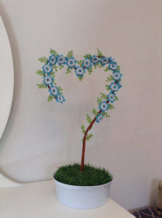 Blue & White Flower Heart shaped Beeded Craft Décor