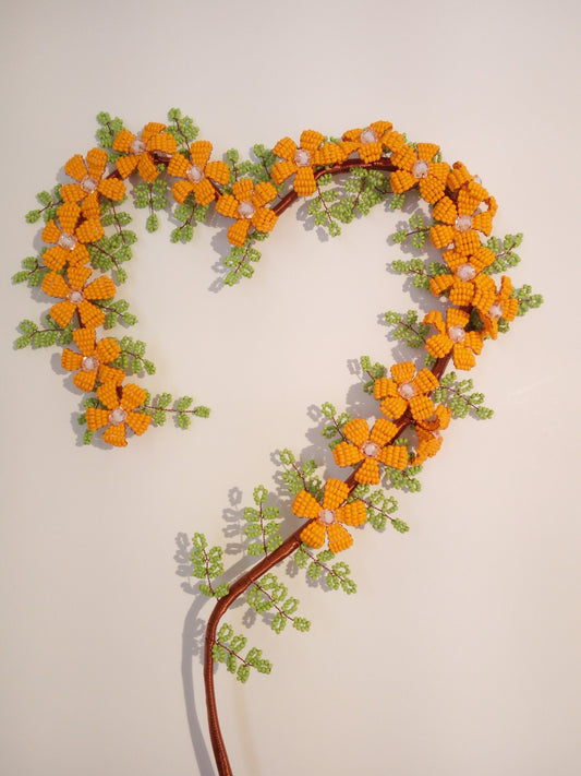Orange Flower Heart shaped Beeded Craft Decor