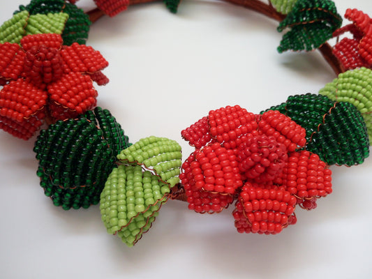 Red Cosmos Flower Wreath Beeded Craft Décor