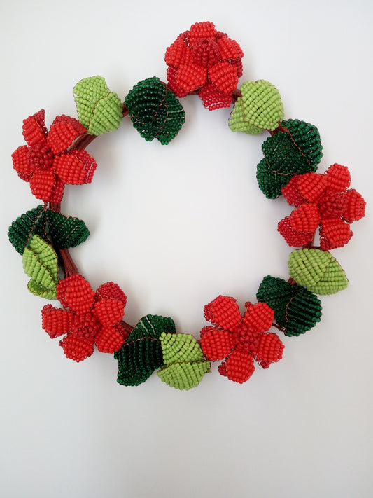 Red Cosmos Flower Wreath Beeded Craft Décor