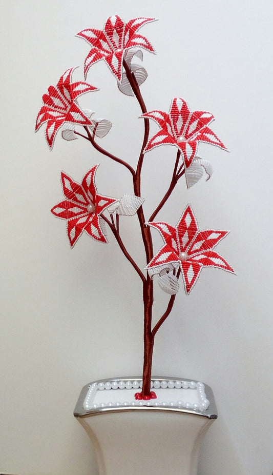 Red Lilly Beeded Flowers Décor