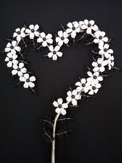 White & Black Flower Heart shaped Beeded Craft Decor