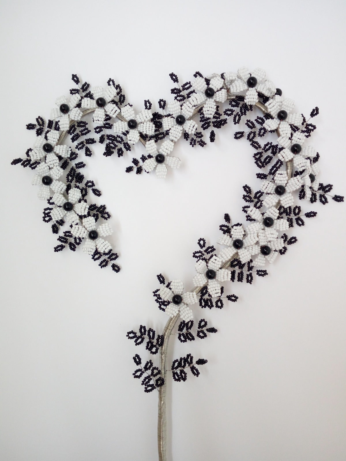 White & Black Flower Heart shaped Beeded Craft Decor