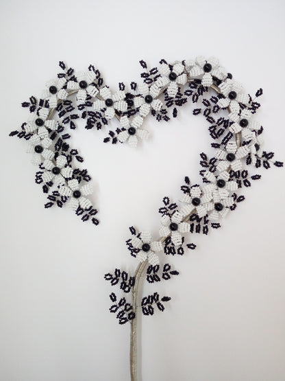 White & Black Flower Heart shaped Beeded Craft Decor