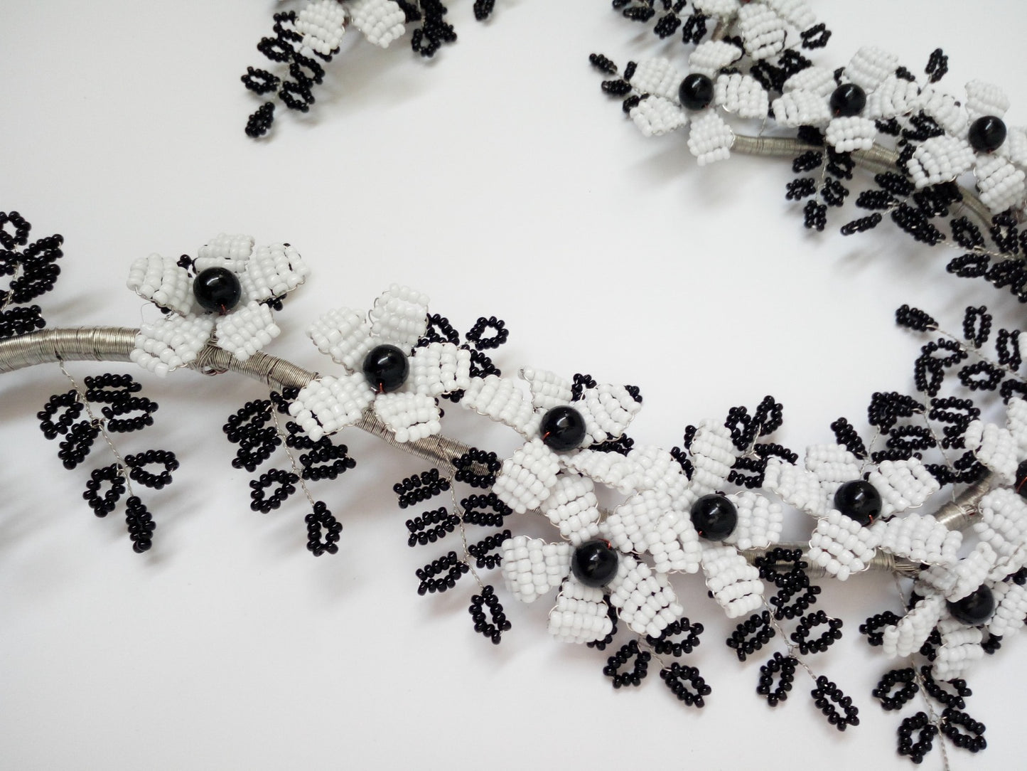 White & Black Flower Heart shaped Beeded Craft Decor