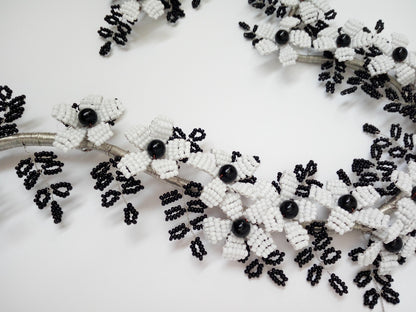 White & Black Flower Heart shaped Beeded Craft Decor