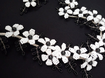 White & Black Flower Heart shaped Beeded Craft Decor