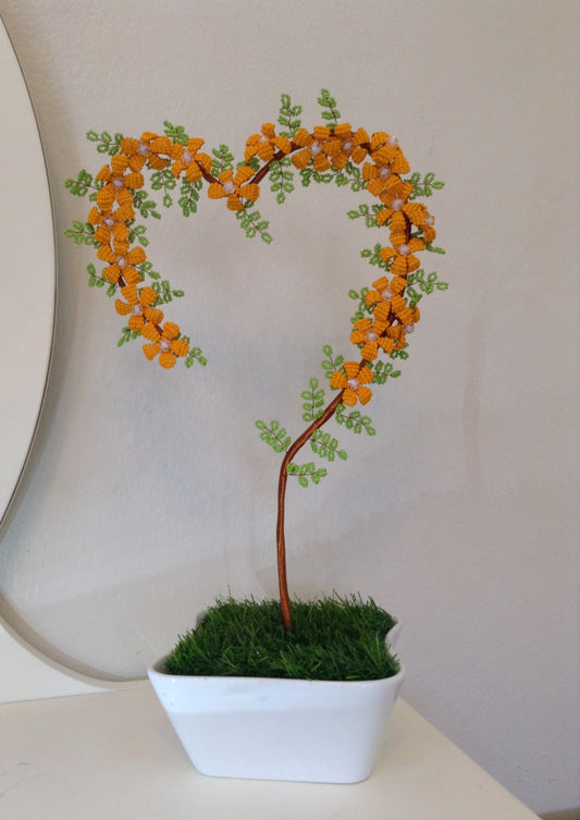 Orange Flower Heart shaped Beeded Craft Decor